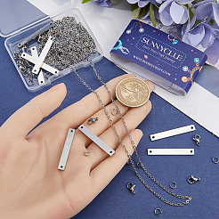 304ステンレススチールの長方形ペンダントネックレス（アズキチェーン付き）DIYキット  ステンレス鋼色  3x2x0.5mm&nbsp;DIY-SC0024-16