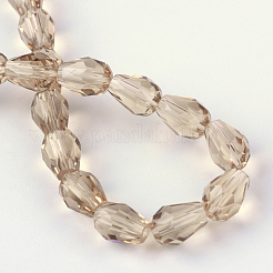 クリアガラスビーズ連売り  多面カットティアドロップ  バリーウッド  8x6mm  穴：1mm  約65個/連  17.99インチ（45.7cm）&nbsp;LS-GLAA-R024-6x8mm-05