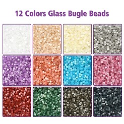 180g 12色ガラスラッパビーズ  模造キャットアイ  シリンダー  ミックスカラー  2x1.5mm  穴：1.2mm  約15g /カラー&nbsp;SEED-YW0002-79