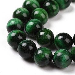 天然のグリーンタイガーアイビーズ連売り  染め＆加熱  ラウンド  グリーン  10mm  穴：1mm  約19個/連  7.8インチ&nbsp;X-G-G099-10mm-6