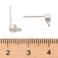 925 Sterling Silver Micro Pave Clear Cubic Zirconia Flat Round Stud Earrings Findings&nbsp;STER-B010-02B-P