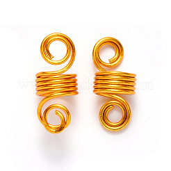 アルミニウム髪編組ドレッドロックビーズ  ヘアコイルカフス  ワイヤーヘアコイルカフ  5のループ  ゴールド  22~23x10mm  穴：4mm  8mm内径&nbsp;ALUM-S017-001A