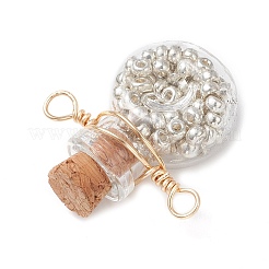 6Pcs 6 Colors Glass Bottle with Round Seed Beads Inside Connector Charms&nbsp;PALLOY-JF04511-02