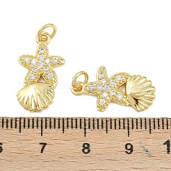 真鍮製マイクロパヴェキュービックジルコニアペンダント  18KGP本金メッキ  丸カン付き  シェル形状  20x11x2.5mm  穴：3.5mm&nbsp;KK-D005-06C-G