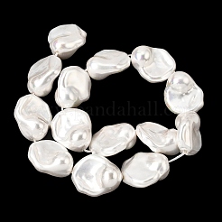電気メッキガラスパールビーズ連売り  ナゲット  ホワイト  28~29x24~25x14~16mm  穴：1.6mm  約14個/連  15.55~15.75''（39.5~40センチメートル）&nbsp;BSHE-B008-01