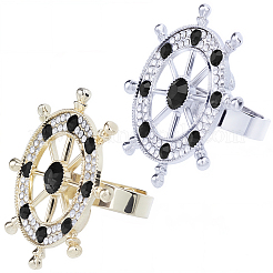 2色の合金ラインストーンタイクリップ2個  プラチナ·ゴールデン  アンカー＆舵  36.5mm  1pc /カラー&nbsp;FIND-CY0001-37B