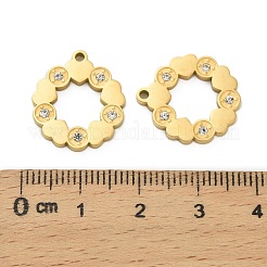 304ステンレスペンダント  ラインストーン付き  ハート  イオンプレーティング（ip）  18KGP本金メッキ  18x16x2mm  穴：1.5mm&nbsp;STAS-A118-01F-G