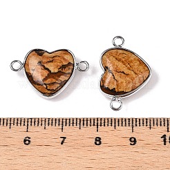 天然ピカソジャスパーラブハートペンダント  真鍮製のハートチャーム  プラチナ  15.5x23x6mm  穴：1.8~2mm&nbsp;G-T138-205J-P