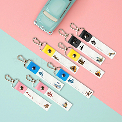 PUレザー&コットンネームマーカーキーホルダー  亜鉛合金キーホルダー付き  混合図形  13x2cm&nbsp;AJEW-WH0514-035