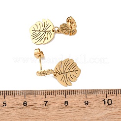 304ステンレススチール製ダングルリーフスタッドピアス  イオンプレーティング（ip）  18KGP本金メッキ  25.5x14mm&nbsp;EJEW-F393-05G