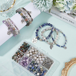 DIY Natural Gemstone Beads & Alloy Tree of Life Charms Bracelets Making Kits&nbsp;DIY-SC0030-81
