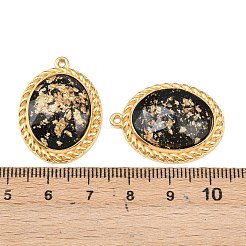 304ステンレスペンダント  エポキシ樹脂と金箔を使用  18KGP本金メッキ  PVD真空メッキ  オーバル  29x21.5x7mm  穴：1.5mm&nbsp;STAS-C158-13B-G