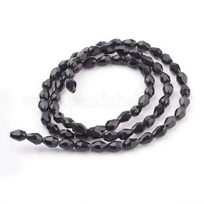 ガラスビーズ連売り  多面カット  ティアドロップ  ブラック  6x4mm  穴：1mm  約65~68個/連  14.96~15.35インチ&nbsp;GLAA-R024-6x4mm-13-1
