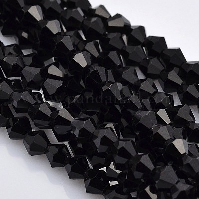 カット加工ダブルコーンガラスビーズ連売り  ブラック  3.5~3.8x3mm  穴：1mm  約107~110個/連  32.5~34cm&nbsp;EGLA-P017-3mm-04-1