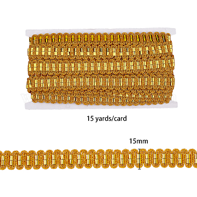 メタリックポリエステルリボン  波の模様  ゴールド  3/4インチ（20mm）  15ヤード/カード&nbsp;OCOR-WH0060-52B-1