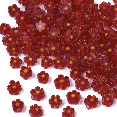 ガラスビーズ  花  レッド  4~6x4~6x2~3mm  穴：1mm&nbsp;GLAA-T019-14-A01-1