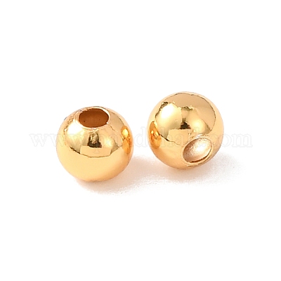 真鍮ビーズ  ラウンド  ラックめっき  長持ちメッキ  カドミウムフリー＆鉛フリー  24KGP本金メッキ  4mm  穴：1.4mm&nbsp;KK-C157-01B-G-1