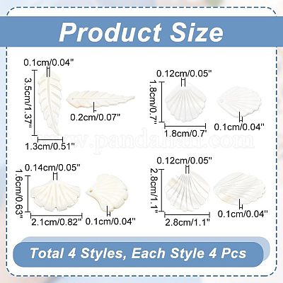 16Pcs 4 Styles Natural Shell Pendants&nbsp;SHEL-AR0001-14-1