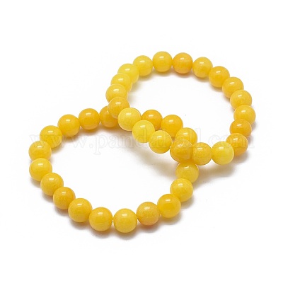 Natural Yellow Jade Bead Stretch Bracelets&nbsp;BJEW-K212-C-038-1