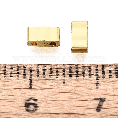 電気めっきガラスシードビーズ  2穴  長方形  黄金メッキ  4.5~5.5x2x2~2.5mm  穴：0.5~0.8mm&nbsp;SEED-TAC0004-06-1