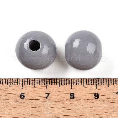 Painted Natural Wood Beads, Round, Light Grey, 16mm, Hole: 4mm