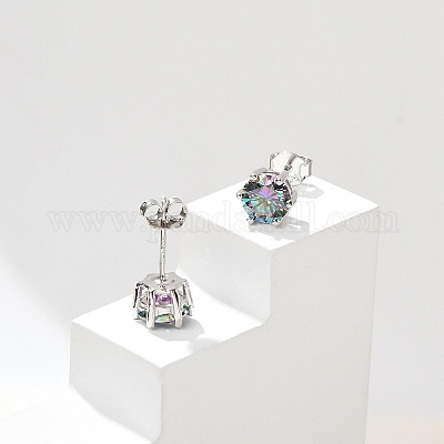 925 Sterling Silver Moissanite Rhinestone Stud Earrings&nbsp;EJEW-U042-05P-04-1