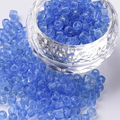 ガラスシードビーズ  トランスペアレント  ラウンド  ライトブルー  6/0  4mm  穴：1.5mm  約4500ビーズ/ポンド&nbsp;SEED-A004-4mm-6-1