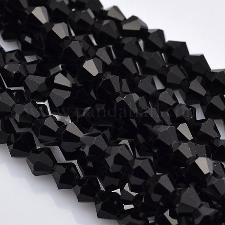 カット加工ダブルコーンガラスビーズ連売り  ブラック  3.5~3.8x3mm  穴：1mm  約107~110個/連  32.5~34cm&nbsp;EGLA-P017-3mm-04-1