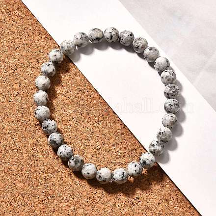 Natural Sesame Jasper/Kiwi Jasper Bead Stretch Bracelets BJEW-K212-A-033-1