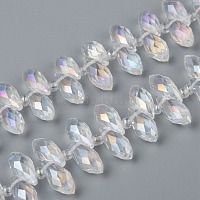 クリスタルガラスビーズ連売り  トップドリルビーズ  多面カット  ティアドロップ  透明  13x6mm  穴：1mm  約90~95個/連  16~18インチ&nbsp;GLAA-D033-01