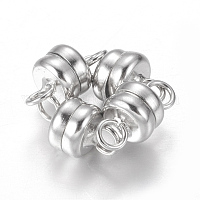 コラム真鍮製ループ付きマグネットクラスプ  鉛フリー＆ニッケルフリー＆カドミウムフリー  プラチナ  10x6mm  穴：1mm&nbsp;X-KK-M064-P-NR