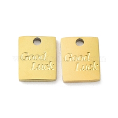 Ion Plating(IP) 316L Surgical Stainless Steel Charms, Nickel Free, Rectangle with Word Good Luck, Real 18K Gold Plated, 10x8x1.5mm, Hole: 1.6mm