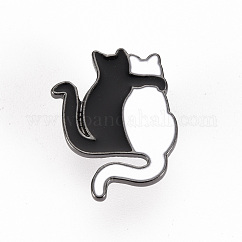 合金エナメルブローチ  エナメルピン  バタフライクラッチ付き  猫の形  カドミウムフリー＆ニッケルフリー＆鉛フリー  ガンメタ色  ホワイト＆ブラック  1x3/4インチ（24x19mm）  ピン：1mm