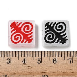ペイントガラスビーズを焼く  ルーン文字が刻まれた正方形  エナメル  ミックスカラー  18x18x6~6.5mm  穴：1.4mm&nbsp;LAMP-D003-05