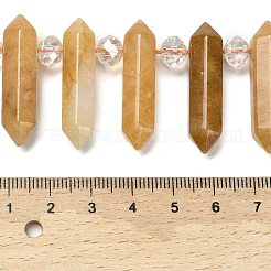 天然イエローアベンチュリンダブルエンドポイントビーズ連売り  ガラスビーズ  ファセット弾丸  トップ掘削  31~33x7~9x7~9mm  穴：1mm  約26~27個/連  15.16~15.75''（38.5~40センチメートル）&nbsp;G-H069-A03-01