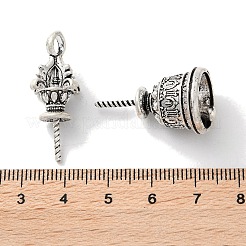 チベット風ラックメッキ真鍮ペンダント  カドミウムフリー＆鉛フリー  鐘  アンティークシルバー  30.5x14x14mm  穴：4x3mm&nbsp;KK-M284-02AS