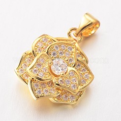 花の真鍮マイクロパヴェキュービックジルコニアチャーム  鉛フリーとニッケルフリー  ミックスカラー  18x15x7mm  穴：3x4mm&nbsp;ZIRC-I014-32-FF