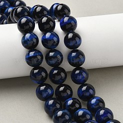 天然石タイガーアイビーズ連売り  ラウンド  染め＆加熱  ダークブルー  14mm  穴：1.2mm  約28個/連  15.35インチ（39cm）&nbsp;LS-G-P230-08-B-14mm