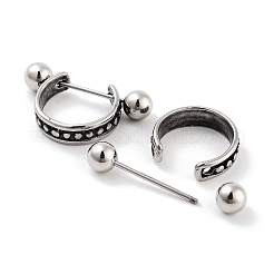 Textured 316 Surgical Stainless Steel Shield Barbell Hoop Earrings&nbsp;EJEW-Z050-51AS
