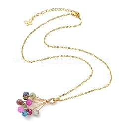Natural Multicolor Tourmaline Beaded Colorful Dice Balloon Pendant 304 Stainless Steel Cable Chain Necklaces for Women&nbsp;NJEW-JN06123