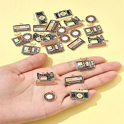 25個5スタイルアロイエナメルペンダント  鉛フリー＆カドミウムフリー  テレビ、ラジオ、時計、カメラ、ミシン  ゴールドカラー  ミックスカラー  15~20x13.5~25x1~1.5mm  穴：1.5~2mm&nbsp;ENAM-FS0003-14