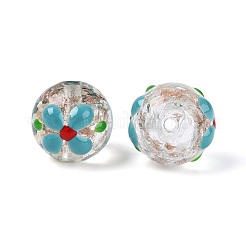 明るい手作りの金の砂のランプワークビーズ  花の丸  エナメル  暗闇で光る  空色  11.5~13.5mm  穴：1.2~1.6mm&nbsp;LAMP-N035-04A