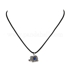 Alloy & Natural Lapis Lazuli Pendant Waxed Cord Necklace&nbsp;NJEW-JN05438-02
