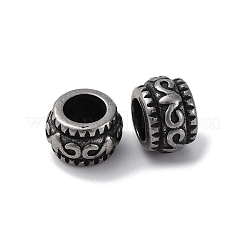 304ステンレススチールヨーロピアンビーズ  大穴ビーズ  ロンデル  アンティークシルバー  8x5.2mm  穴：4.5mm&nbsp;STAS-D301-04AS