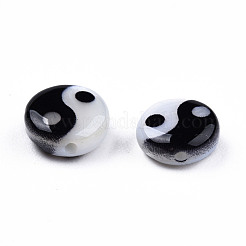 天然淡水シェルプリントビーズ  陰陽模様  ブラック  ホワイト  6x2.5mm  穴：0.7mm&nbsp;SHEL-N026-207A-01