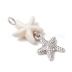 7Pcs 7 Styles Natural Howlite Starfish & Alloy Sea Animals Pendants&nbsp;PALLOY-JF03752-02