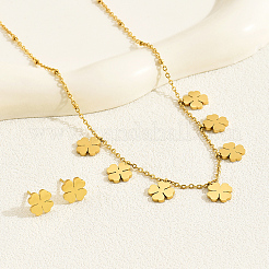 Fashionable Stainless Steel Clover Stud Earrings & Pendant Necklaces Sets for Women&nbsp;BT0030