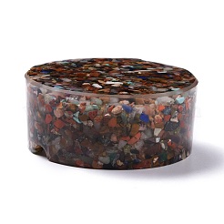 天然混合石チップストーン灰皿入りレジン  ホームオフィスの卓上装飾  フラットラウンド  77x33mm  内径：63.5mm&nbsp;DJEW-F015-01B