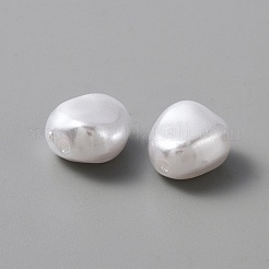 ABSプラスチックパール調ビーズ  ナゲット  ホワイト  11~11.5x10~10.5x6.5mm  穴：1.2mm&nbsp;KY-WH0036-30