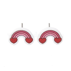 ウッドスタッドピアス  304ステンレス釘付き  プラチナ  レインボー  10x15mm&nbsp;EJEW-M063-01H